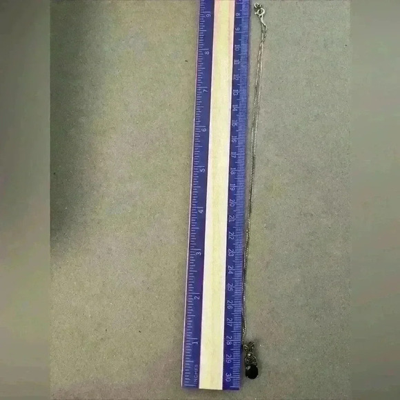 JC Sterling Silver Marcasite & Black Tourmaline Pendant Necklace 925 1.8g .75 In - Picture 3 of 4